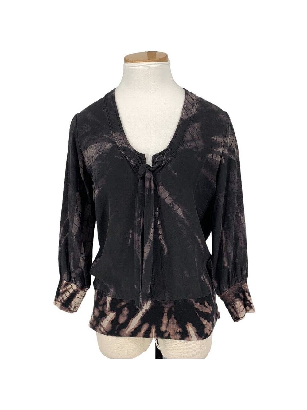 Monrow 100% Silk Tie Dye Long Sleeve Top Womens Boho